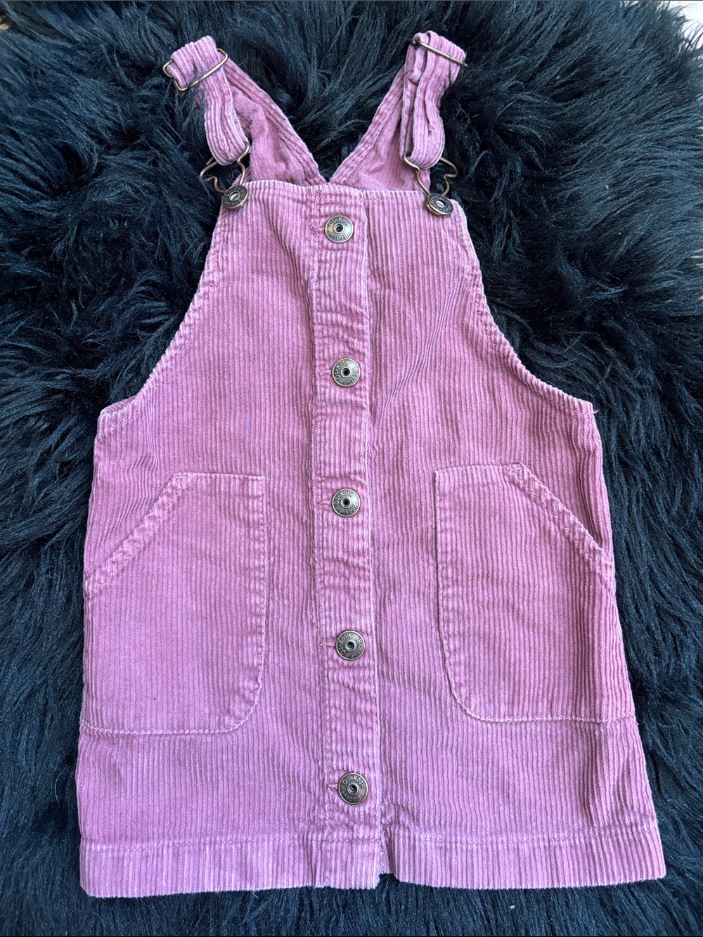 Girls Pink Corduroy Button-Front Overall Dress